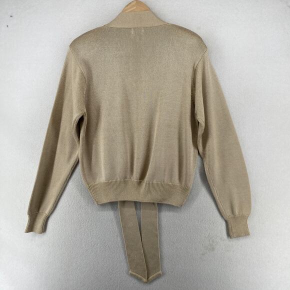 FIA ITALIA Sweater Womens L Hand Loomed Open Hem Tie Jumper Cardigan Beige Vtg - Picture 3 of 14